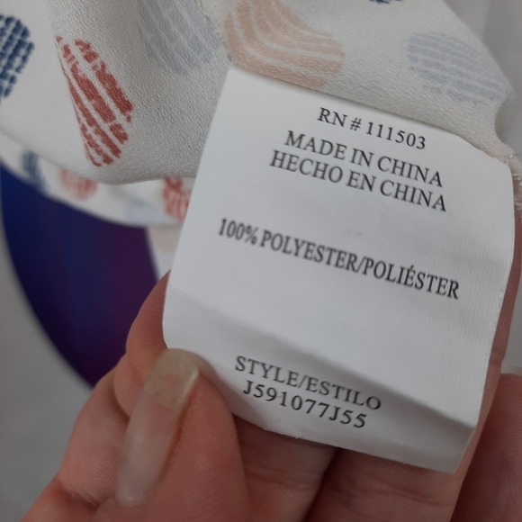 June & Hudson V-neck Ruffle Peasant Blouse Geometric Size Medium Women's - Picture 7 of 8